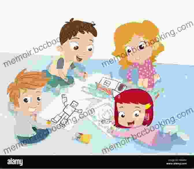 A Group Of Children Drawing Together, Smiling And Laughing My First Drawing Of Spring: Symmetrical Grid Drawings With Beautiful Butterflies Flowers Fairies And Animals To Trace And Color For Toddlers And Kindergartens