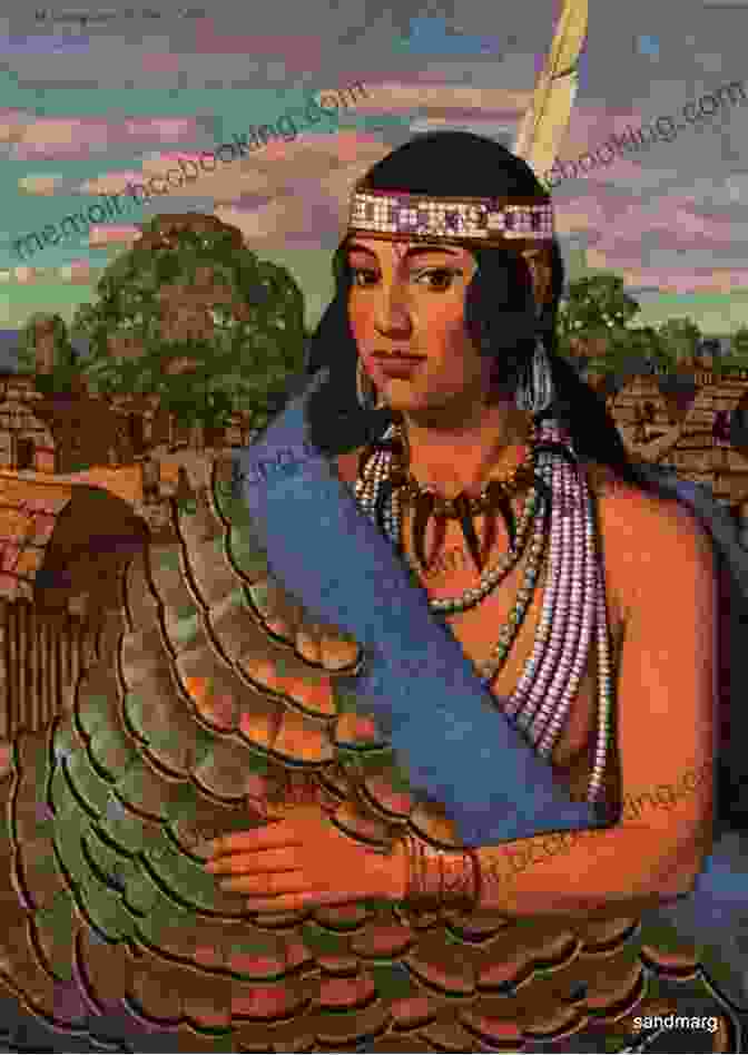 Portrait Of Pocahontas, A Native American Princess With Long, Dark Hair Adorned With Beads And A Feather. She Is Wearing A Deerskin Dress And A Beaded Necklace. Meet Amazing Americans Workbook: Pocahontas